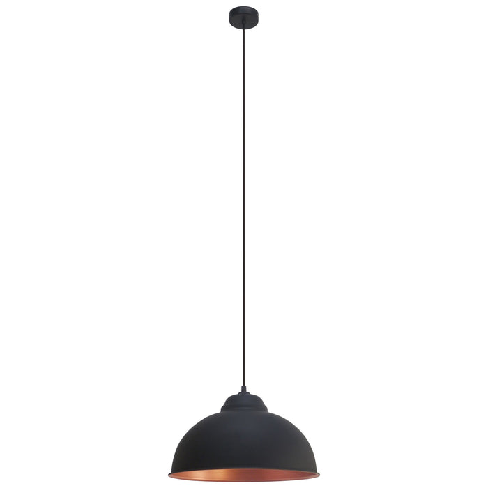 Hanging Ceiling Pendant Light Black & Copper Dome Bowl Shade 1 x 60W E27 Bulb Loops