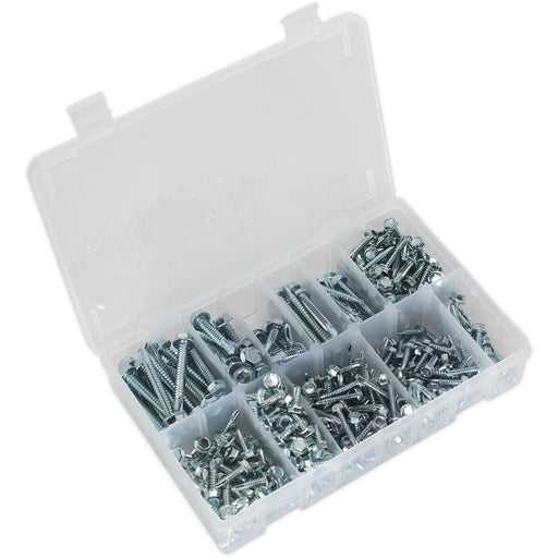 410 PACK Self Drilling Screw Assortment - Zinc Plated Hex Head - Various Sizes Loops