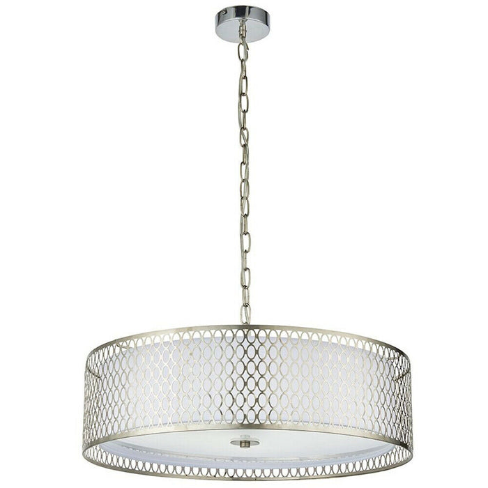 Hanging Ceiling Pendant Light Satin Nickel & Fabric Round Geometric Feature Lamp Loops