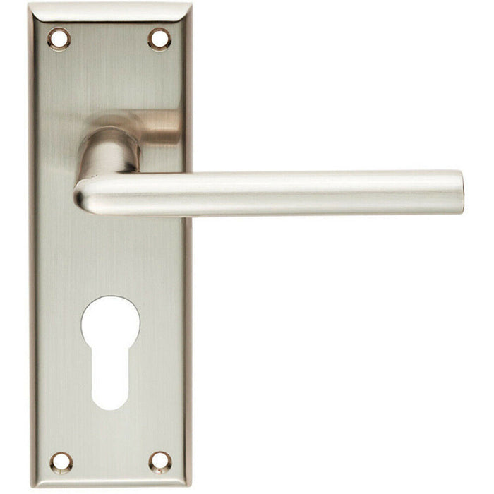 PAIR Rounded Lever on Euro Lock Backplate Handle 150 x 50mm Satin Nickel Loops