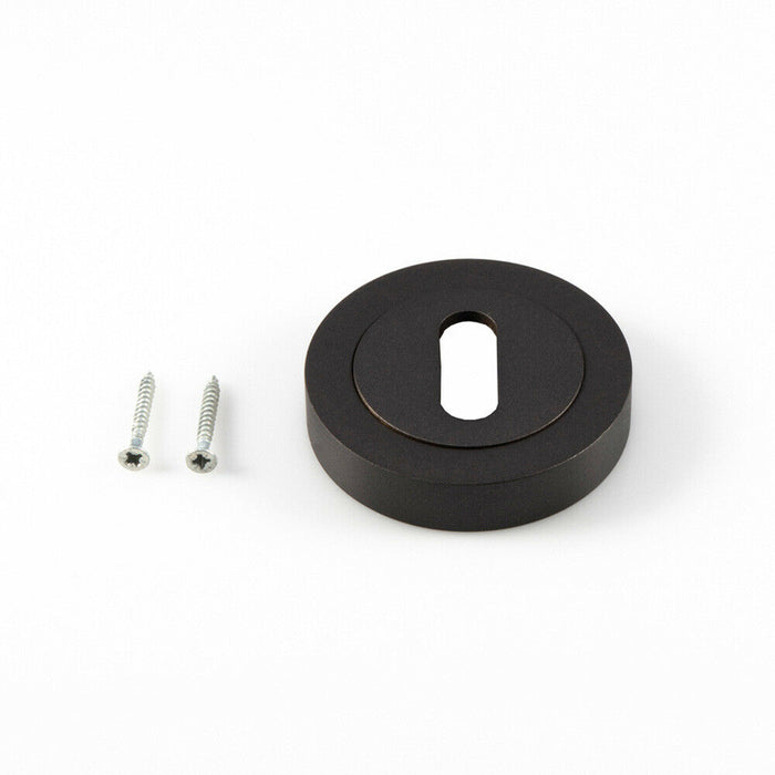 50mm Lock Profile Round Escutcheon Concealed Fix Matt Bronze Keyhole Cover Loops