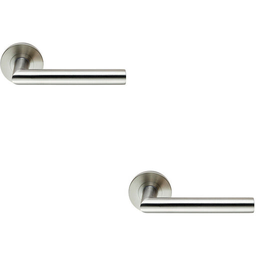 2x PAIR Round Mitred Bar Safety Handle on Round Rose Concealed Fix Satin Steel Loops