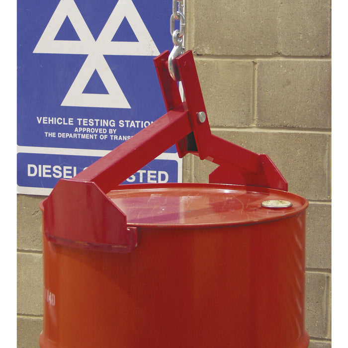 205L Drum Grab - 350kg Capacity - Heavy Duty Steel Construction - Overhead Hoist Loops