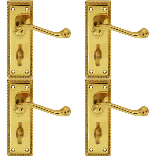 4x PAIR Reeded Design Scroll Lever on Bathroom Backplate 150 x 48mm Brass Loops