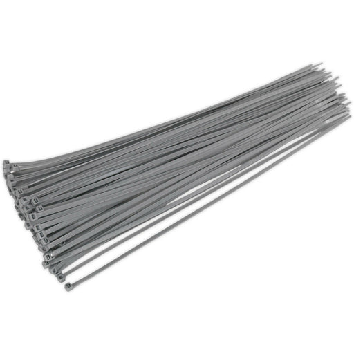 100 PACK Silver Cable Ties - 380 x 4.4mm - Nylon 66 Material - Heat Resistant Loops