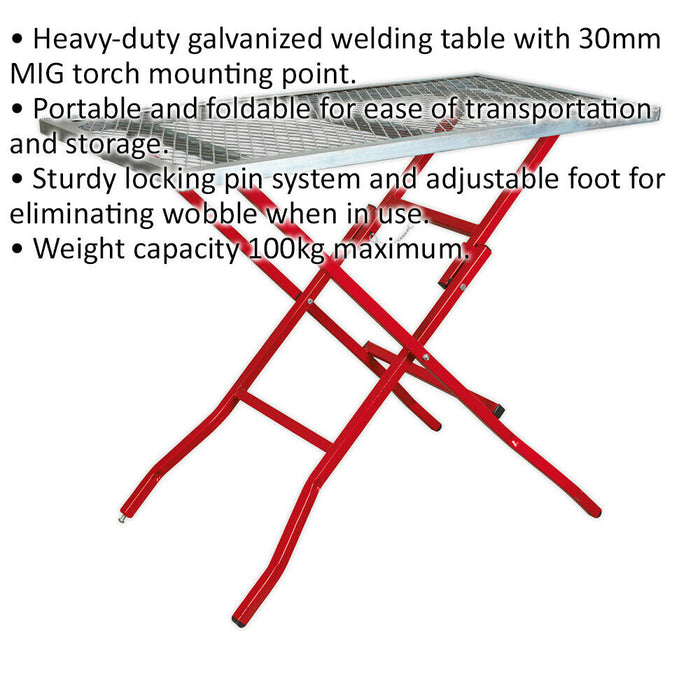 Heavy Duty Mesh Welding Table - 30mm MIG Torch Mounting Point - Galvanized Loops