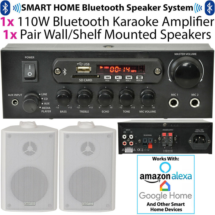 Shop Bluetooth Music System 2x White Speakers & 110W Amp Background FM Radio