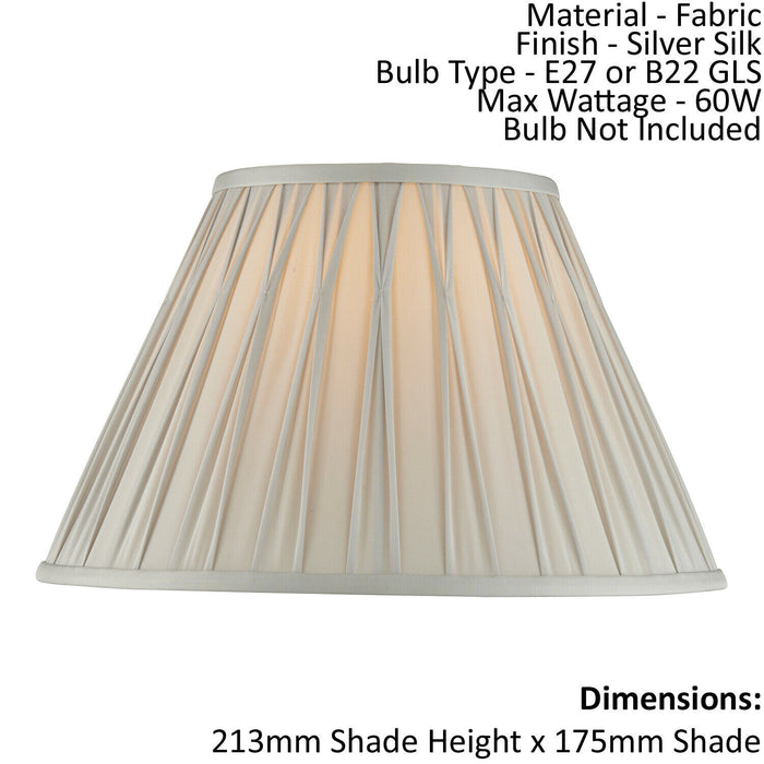 Tapered Cylinder Lamp Shade - Silver Silk - 60W E27 or B22 GLS - e10070 Loops