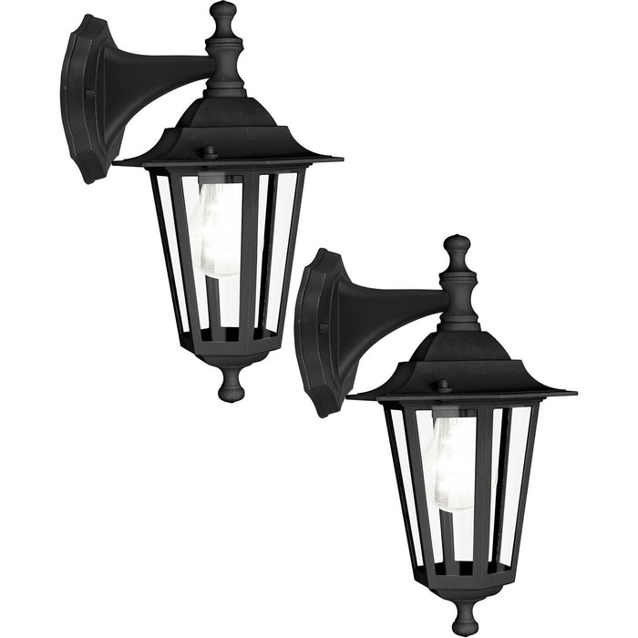 2 PACK IP44 Outdoor Wall Light Black Aluminium Lantern 1x 60W E27 Porch Lamp Loops