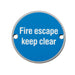 2x Fire Door Keep Clear Sign 64mm Fixing Centres 76mm Dia Satin Steel Loops