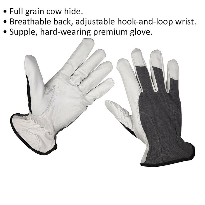 PAIR PREMIUM Cool Hide Gloves - Extra Large - Full Grain Cowhide - Breathable Loops