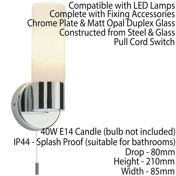 IP44 Bathroom Wall Light Chrome & Frosted Glass Shade Modern Round Lamp Fitting Loops