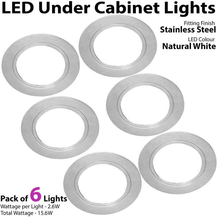 6x 2.6W LED Kitchen Flush Light & Driver Stainless Steel Natural Cool White Loops