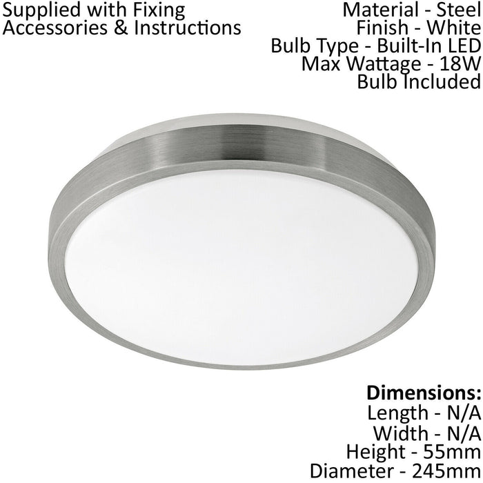 2 PACK Wall Flush Ceiling Light White Shade White Satined Nickel Plastic LED 18W Loops