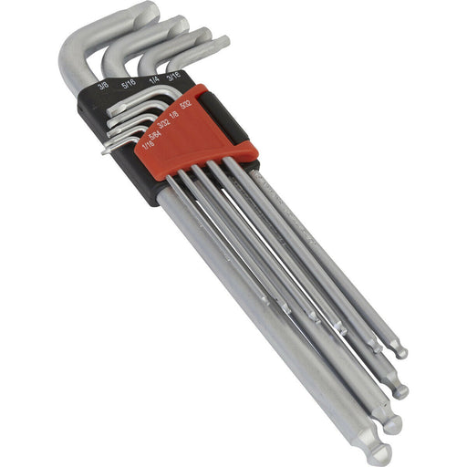 9 Piece Lock-On Ball-End Hex Key Set - Imperial Sizing - 88mm to 225mm Length Loops