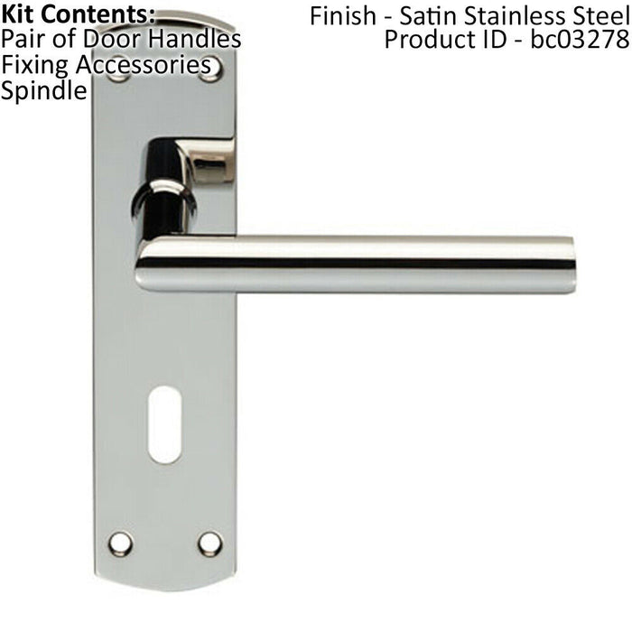 Mitred Lever Door Handle on Lock Backplate 172 x 44mm Polished Steel Loops
