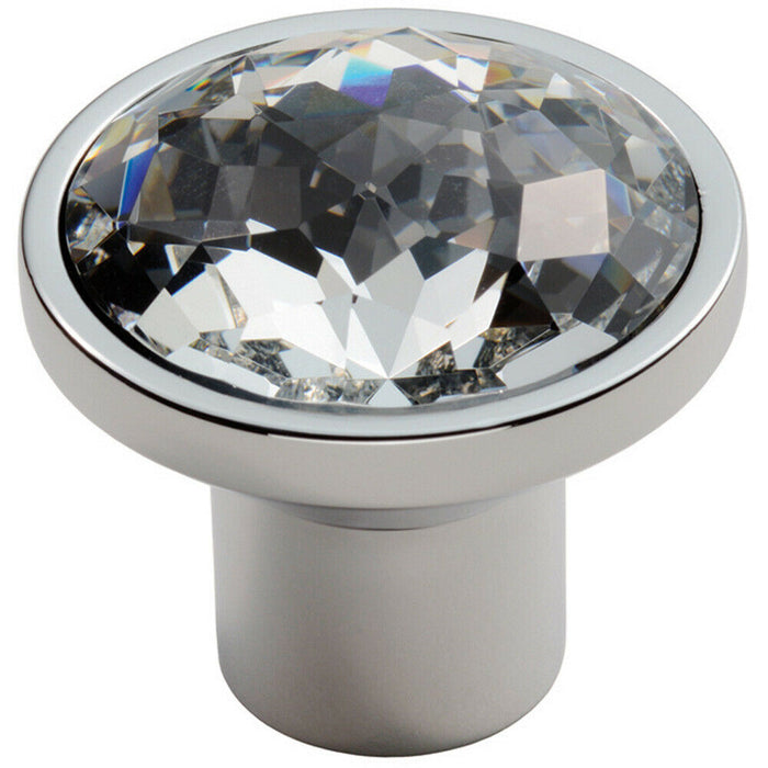 Round Faceted Crystal Cupboard Door Knob 34mm Diameter Polished Chrome Loops