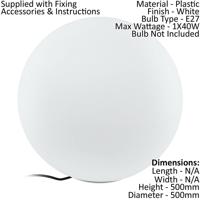 2 PACK IP65 Outdoor Garden Ball Light White Plastic 1x 40W E27 500mm Globe Loops