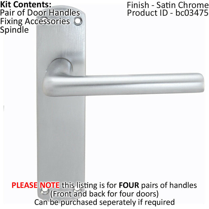 4x Rounded Straight Bar Handle on Latch Backplate 170 x 42mm Satin Chrome Loops