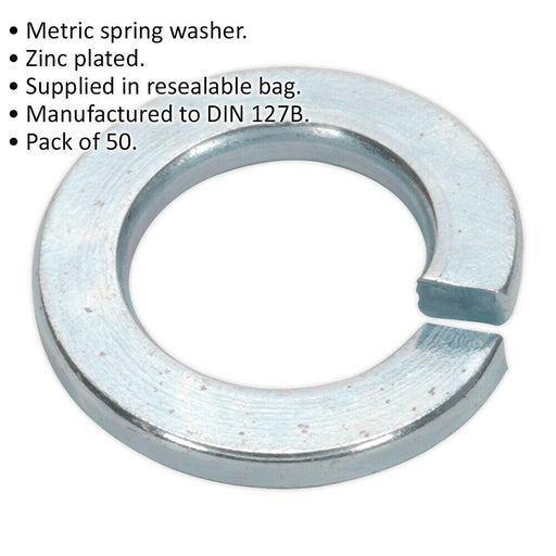 50 PACK Metric Spring Washer - M12 - DIN 127B - Zinc Plated Metal Spacer Loops