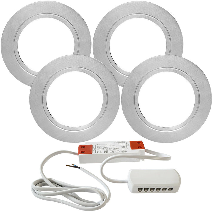 4x 2.6W LED Kitchen Flush Light & Driver Stainless Steel Natural Cool White Loops