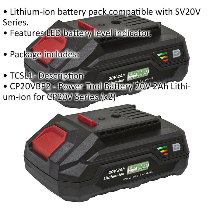 2 PACK Lithium-ion Power Tool Batteries for SV20V Series - 20V 2Ah Battery Loops