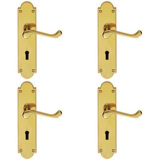4x PAIR Victorian Scroll Handle on Lock Backplate 205 x 49mm Polished Brass Loops