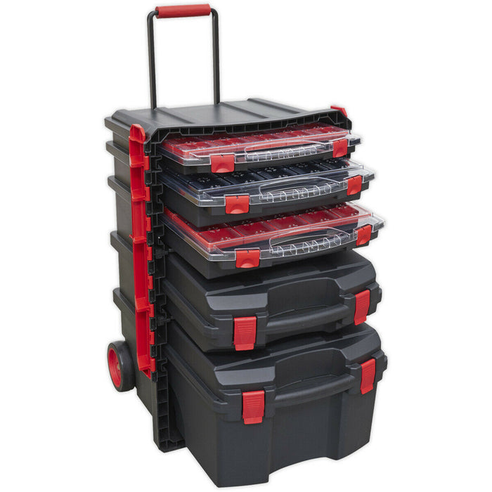 500 x 410 x 770mm Portable Tool Chest / Toolbox - Multi Compartment Wheeled Unit Loops