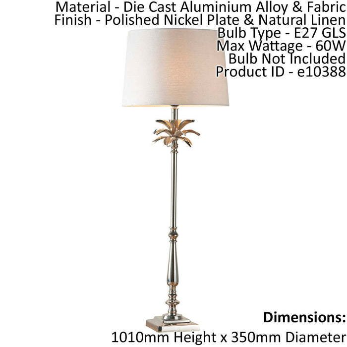 Table Lamp Polished Nickel & Natural Linen 60W E27 Base & Shade e10388 Loops