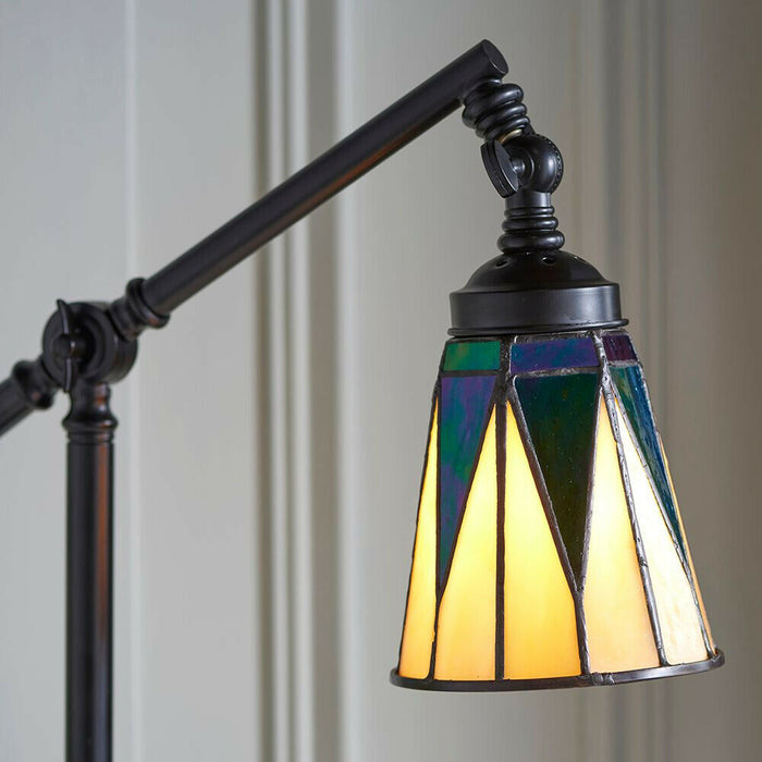 Tiffany Glass Table Lamp Task Light Black Moving Arm & Iridescent Shade i00186 Loops