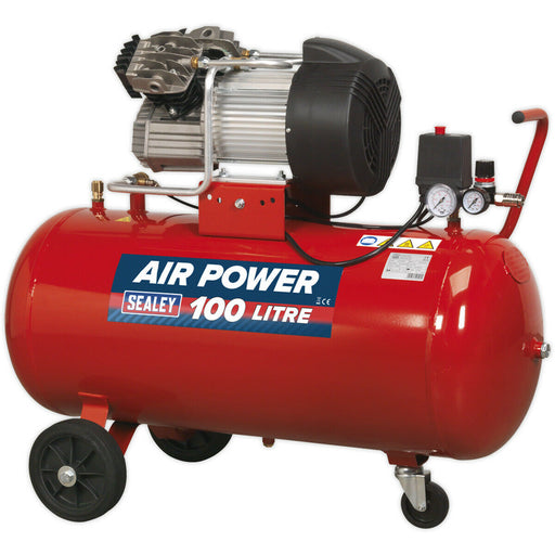 100L Direct Drive Air Compressor - V-Twin Pump - 3 hp Heavy Duty Induction Motor Loops