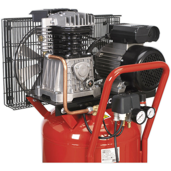 90 Litre Vertical Belt Drive Air Compressor - 3hp Motor - Quick Release Coupling Loops