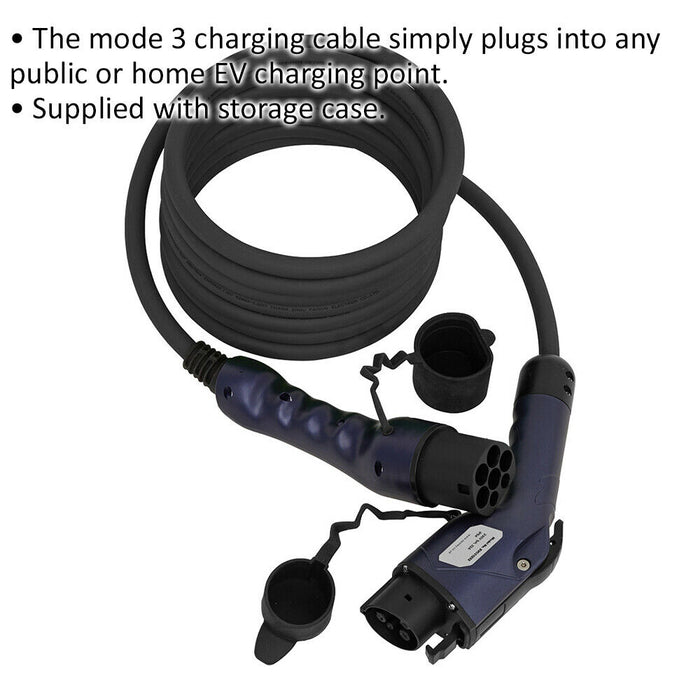 5m Electric Vehicle Charger Cable - Type 1 to Type 2 - Storage Case - 32A Loops