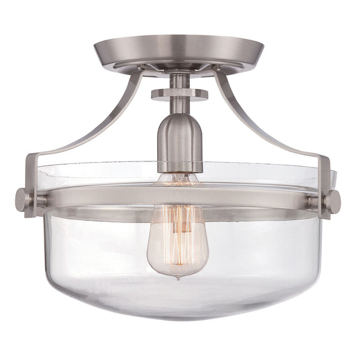 Semi Flush Light Inverted Clear Glass Shade Brushed Nickel LED E27 60W Loops