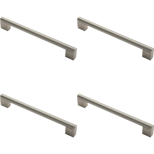 4x Round Bar Pull Handle 232 x 14mm 192mm Fixing Centers Satin Nickel & Steel Loops