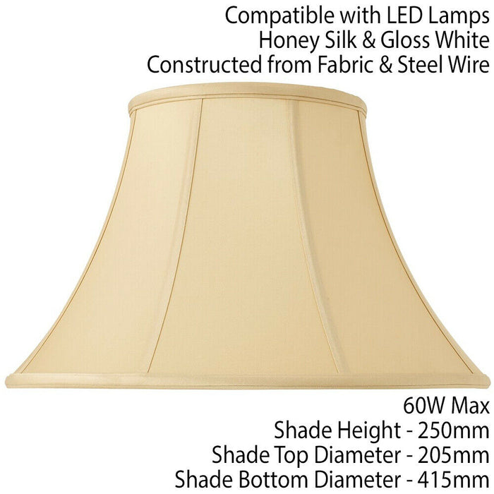 16" Inch Luxury Bowed Tapered Lamp Shade Traditional Honey Silk Fabric & White Loops