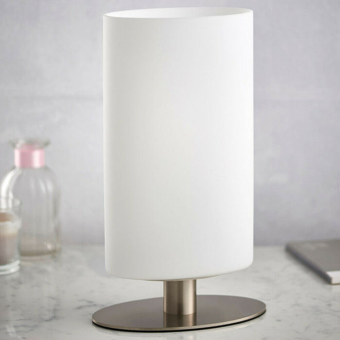 Touch Dimmable Table Lamp Nickel & Frosted Glass Shade Modern Bedside Desk Light Loops