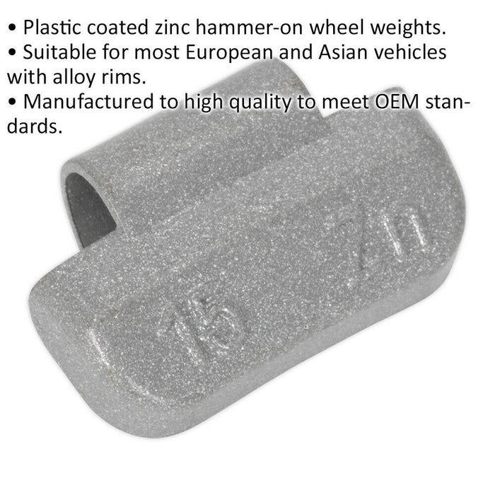 100 PACK 15g Hammer On Wheel Weights - Plastic Coated Zinc Alloy - Wheel Balance Loops