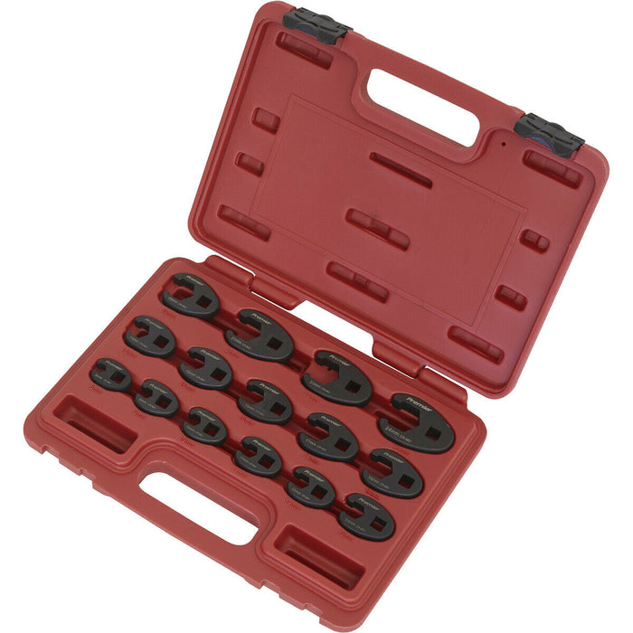 15pc Crows Foot Nut Spanner Socket Set - 3/8" Square Drive Ratchet - PHOSPHATE Loops