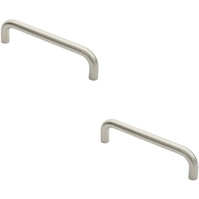 2x Round D Bar Pull Handle 244 x 19mm 225mm Fixing Centres Satin Stainless Steel Loops