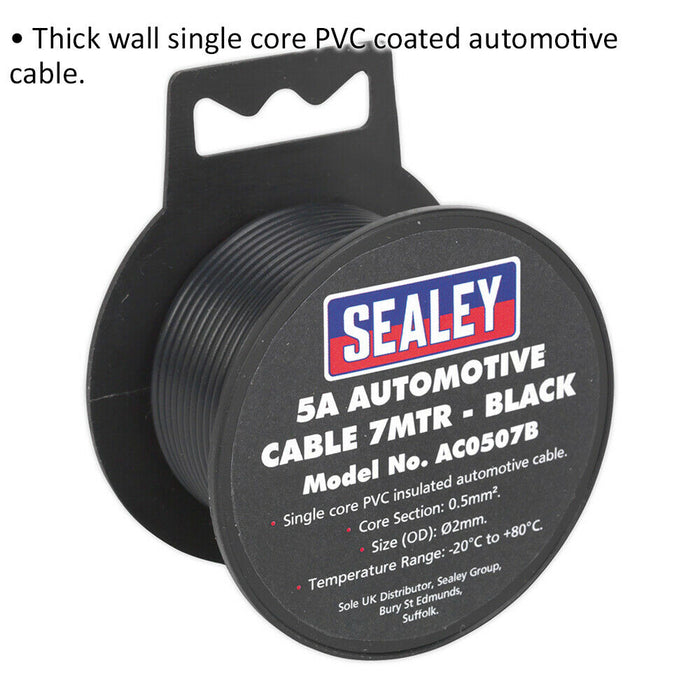 5A Thick Wall Automotive Cable - 7m Reel - Single Core - PVC Insulated - Black Loops
