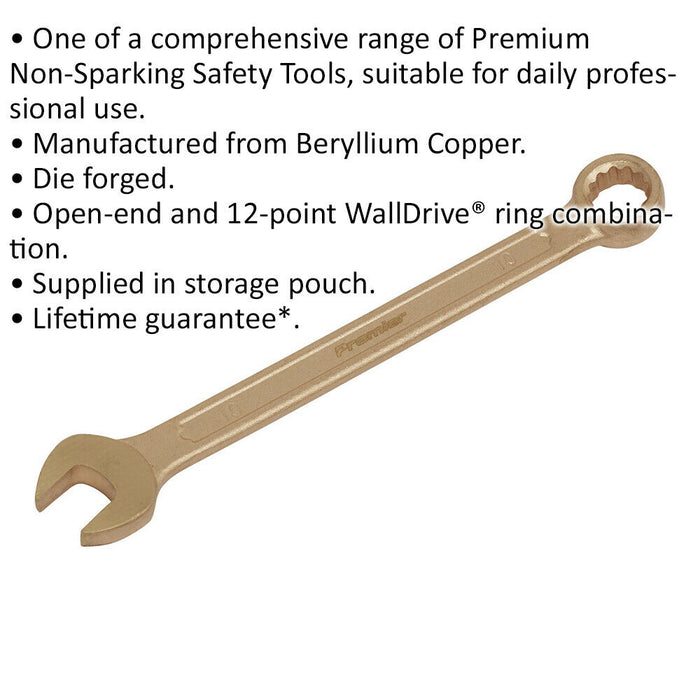 10mm Non-Sparking Combination Spanner - Open-End & 12-Point WallDrive Ring Loops