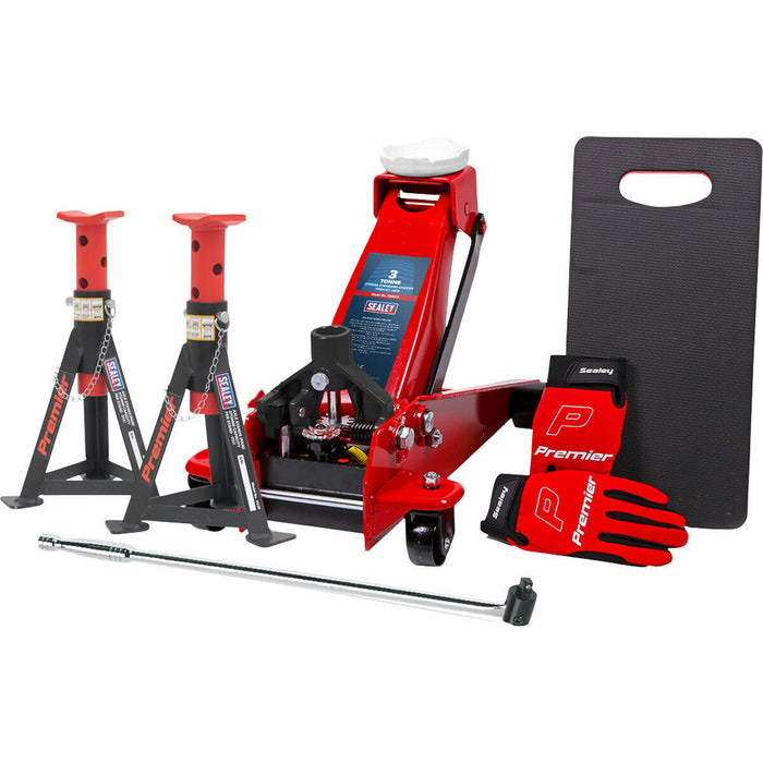 Hydraulic Trolley Jack Kit - Breaker Bar - Axle Stands - Mechanics Gloves & Mat Loops