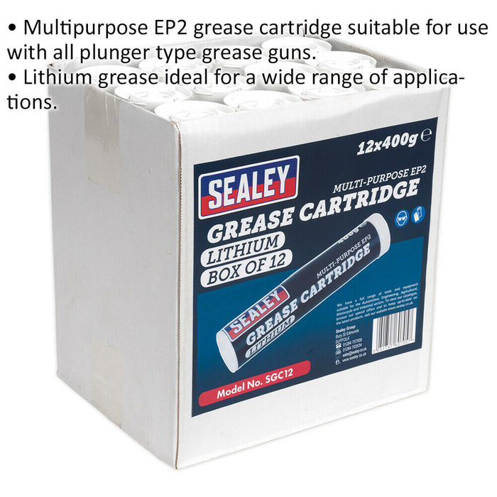 12 PK 400g EP2 Lithium Grease Cartridge - Multipurpose - For Plunger Type Guns Loops
