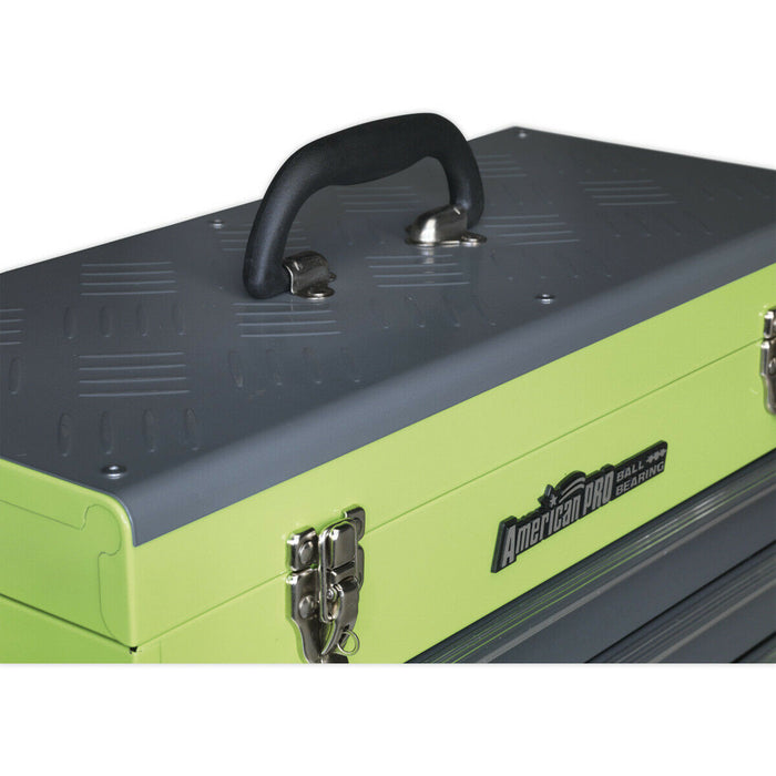 510 x 225 x 300mm Portable 2 Drawer Tool Chest - GREEN Compact Storage Case Box Loops