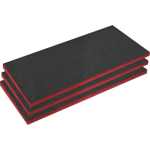 3 PACK 1200 x 550 x 50mm RED Easy Peel / Cut Shadow Foam Tool Chest Flight Case Loops