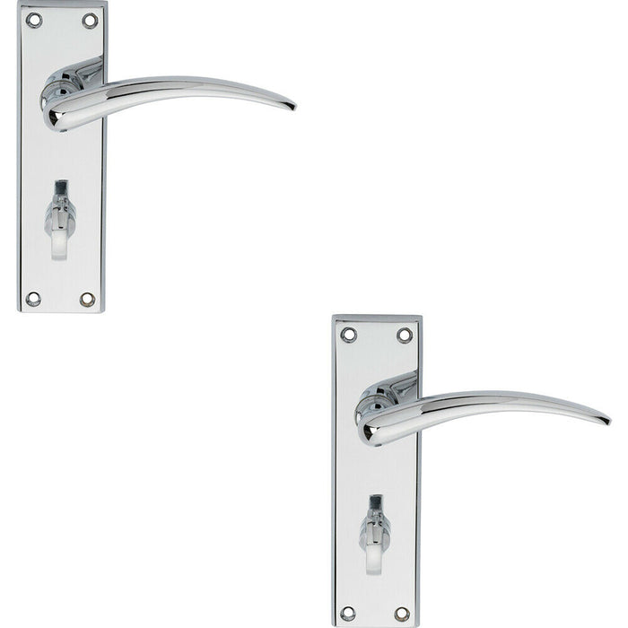 2x PAIR Slim Arched Door Lever on Bathroom Backplate 150 x 43mm Polished Chrome Loops