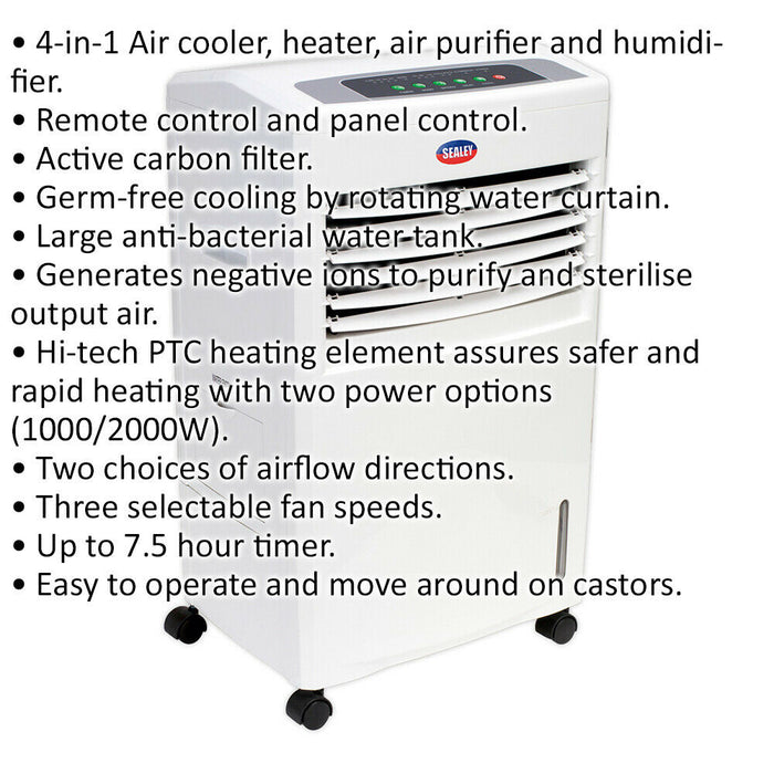 4-in-1 Air Cooler Heater Purifier & Humidifier - Active Carbon Filter - 70W Loops