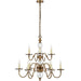 Flemish Ceiling Pendant Chandelier Antique Brass & Crystal Curved 9 Lamp Light Loops