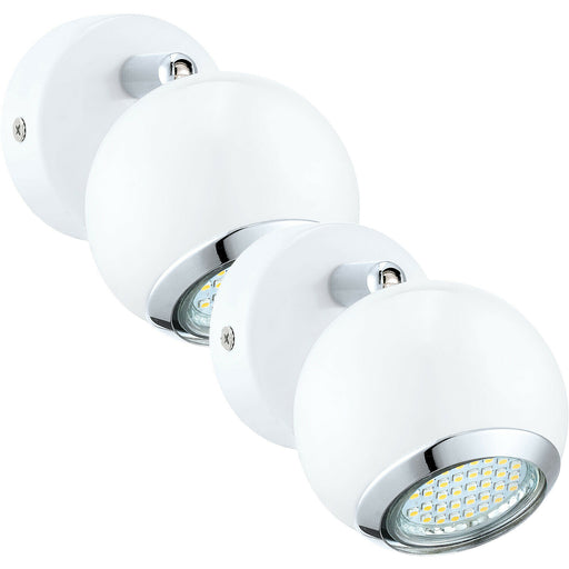 2 PACK Wall Spot Light Round ous Colour White Chrome Shade GU10 1x3W Included Loops